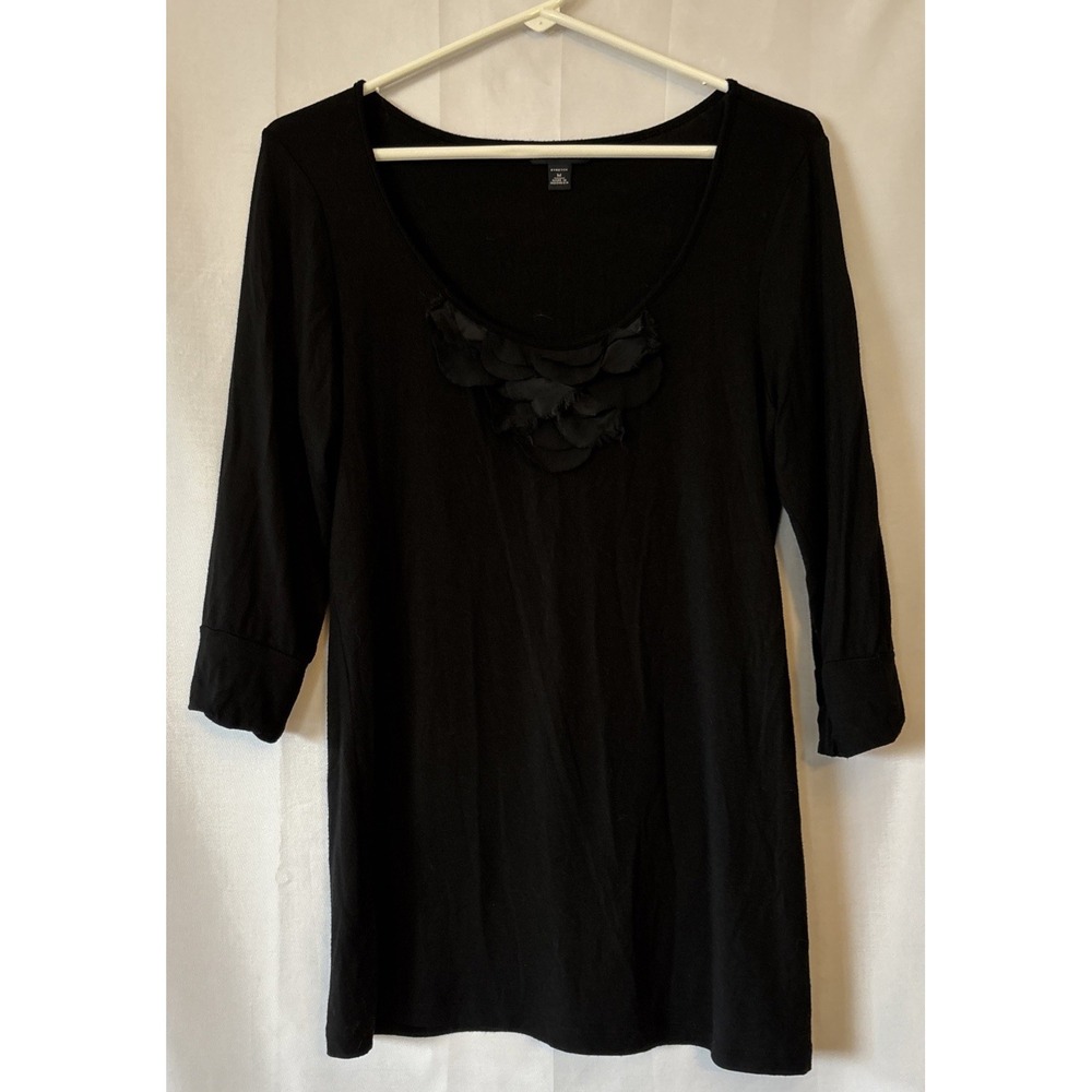 Banana Republic Black Petal Ruffled Collar 3/4 Sleeve Knit Blouse Minimalist M